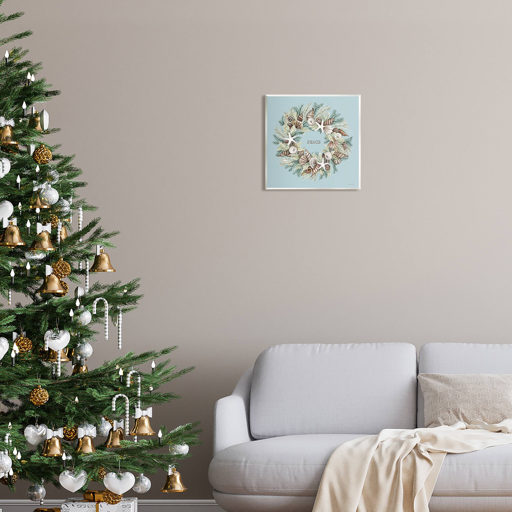 Stupell Industries Coastal Holiday Peace Wreath Wall Art